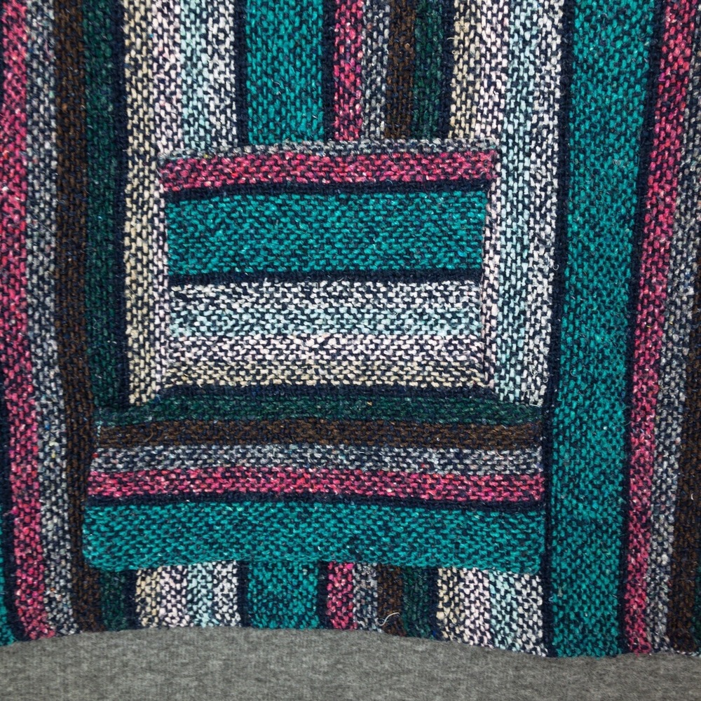 Vintage Drug Rug Pullover Hoodie Hippie Grunge Surf Boho Jacket Adult XL Teal - Picture 6 of 11
